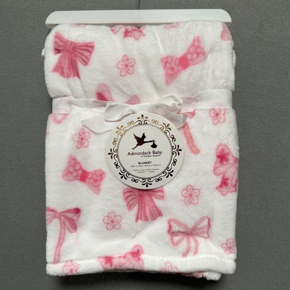 NWT Adirondack Baby Lot of 2 Blankets 30 x 40 Pink Bows Blue Dinosaurs - Picture 3 of 10